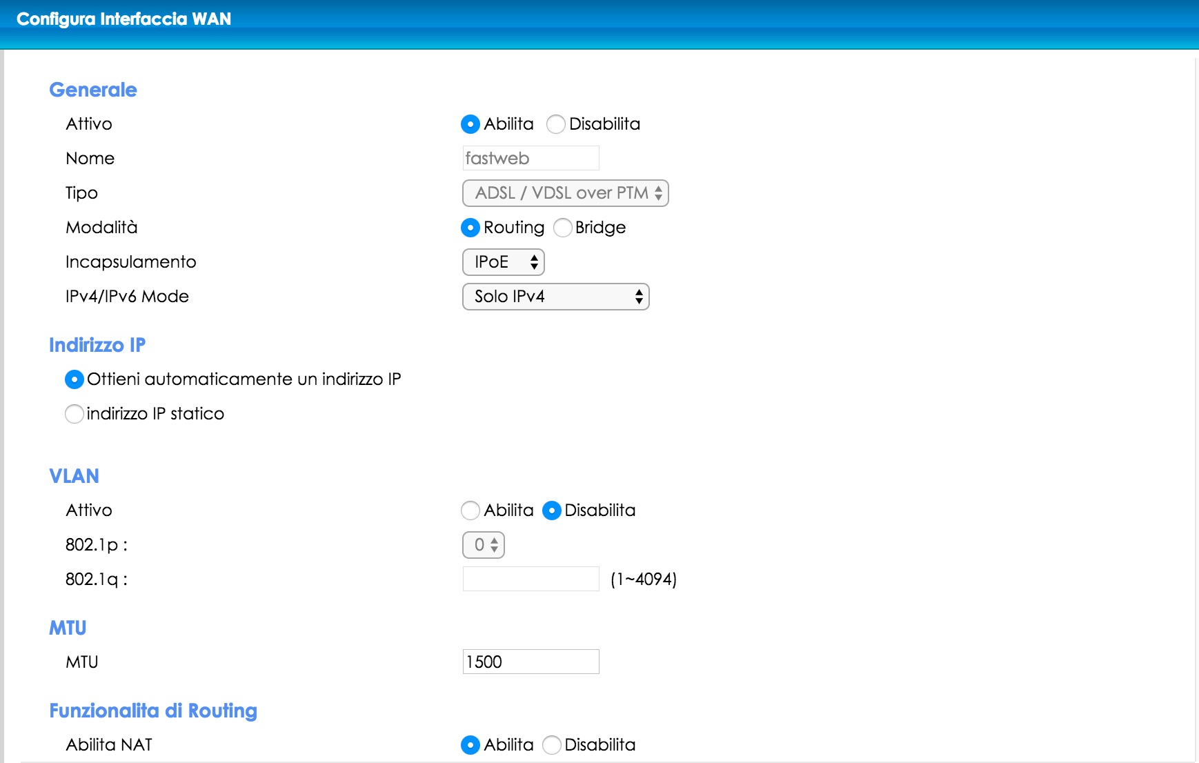 configurare lo zyxel di infostrada con i parametri fastweb (parte 1)