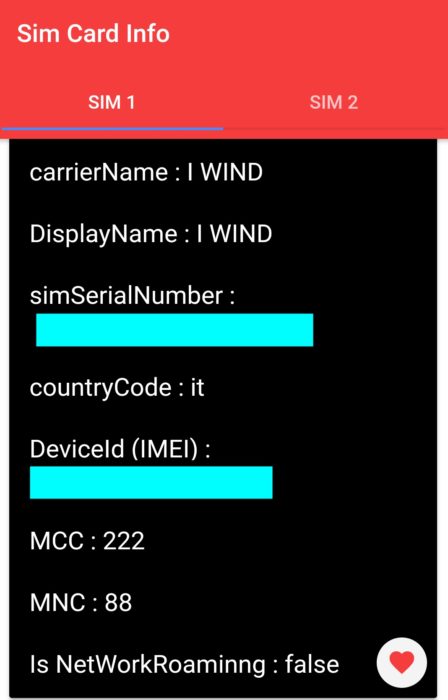 Sim card info